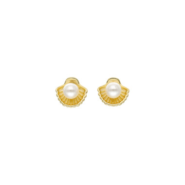Boucles d'oreilles Coquillage LA PETITE PERLE en Argent 925/1000 Jaune et Perle Blanche - AE-B6PL0021