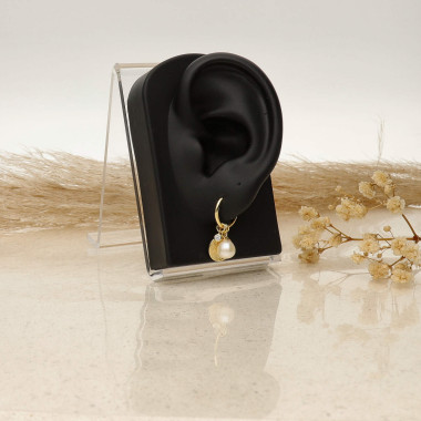 Boucles d'oreilles LA PETITE PERLE en Argent 925/1000 Jaune avec Oxydes et Perle Blanche - AE-B6PL0023
