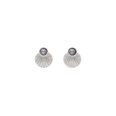 Boucles d'oreilles Coquillage AÉLYS en Argent 925/1000 Blanc et Perle Synthétique Grise - AE-B6PLS0002