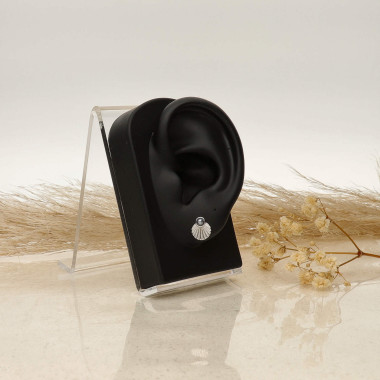 Boucles d'oreilles Coquillage AÉLYS en Argent 925/1000 Blanc et Perle Synthétique Grise - AE-B6PLS0002