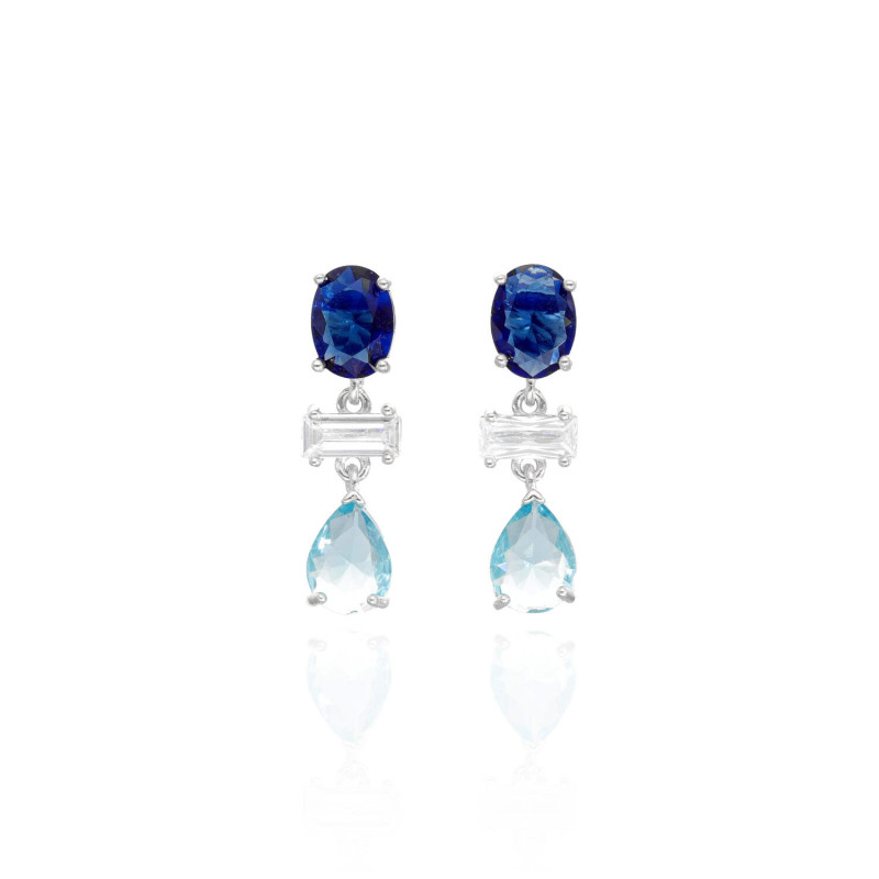 Boucles d'oreilles AÉLYS en Argent 925/1000 avec Oxydes Bleu et Blanc - AE-B6OZ0319