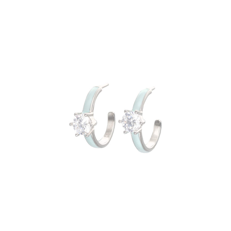 Boucles d'oreilles Demi-créoles AÉLYS en Argent 925/1000 et émail Bleu avec Oxydes - AE-B6OZ0340