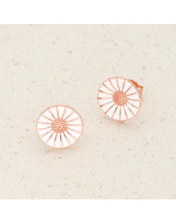 Boucles d'oreilles Fleur ROSEGOLD en Argent 925/1000 Rose et Émail Blanc - AE-B60232