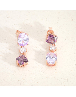 Boucles d'oreilles ROSEGOLD en Argent 925/1000 Rose avec Oxydes Violet et Blanc - AE-B6OZ0346