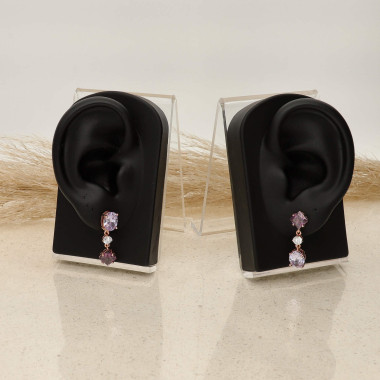 Boucles d'oreilles ROSEGOLD en Argent 925/1000 Rose avec Oxydes Violet et Blanc - AE-B6OZ0346