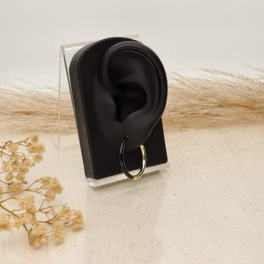 Boucles d'oreilles AÉLYS Créoles en Argent 925/1000 Jaune et Émail Noir - 22 mm - AE-B60236