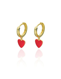 Boucles d'oreilles Cœur AÉLYS en Argent 925/1000 Jaune et Émail Rouge - 10 mm - AE-B60238