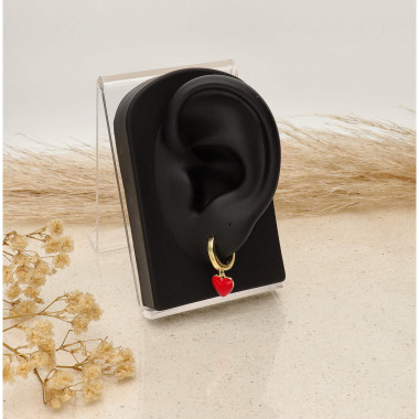 Boucles d'oreilles Cœur AÉLYS en Argent 925/1000 Jaune et Émail Rouge - 10 mm - AE-B60238