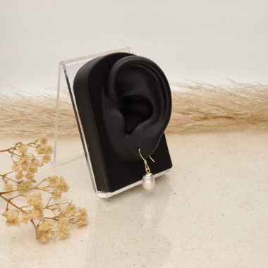 Boucles d'oreilles LA PETITE PERLE en Argent 925/1000 Jaune avec Perle Blanche - AE-B6PL0031