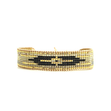 Bracelet PRECIOUS BLACK - BELLE MAIS PAS QUE avec Perles de Miyuki Dorées et Noires - PRECB1719