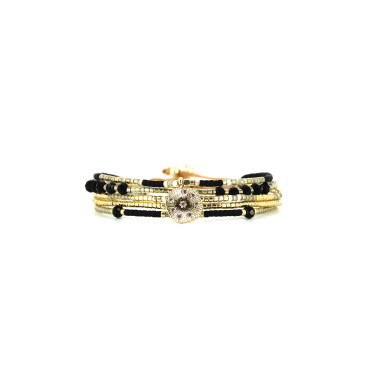 Bracelet PRECIOUS BLACK - BELLE MAIS PAS QUE avec Perles de Miyuki Dorées et Noires - PRECB1721