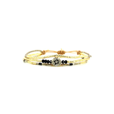 Bracelet PRECIOUS BLACK - BELLE MAIS PAS QUE avec Perles de Miyuki Dorées et Noires - PRECB1795