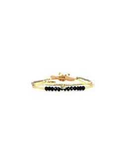 Bracelet PRECIOUS BLACK - BELLE MAIS PAS QUE avec Perles de Miyuki Dorées et Noires - PRECB1817