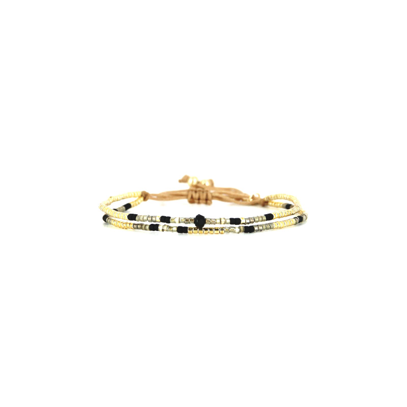 Bracelet PRECIOUS BLACK - BELLE MAIS PAS QUE avec Perles de Miyuki Dorées et Noires - PRECB1955