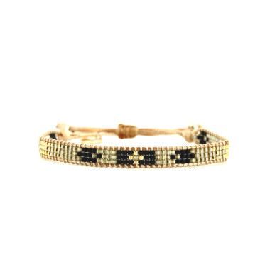 Bracelet PRECIOUS BLACK - BELLE MAIS PAS QUE avec Perles de Miyuki Dorées et Noires - PRECB2029