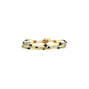 Bracelet PRECIOUS BLACK - BELLE MAIS PAS QUE avec Perles de Miyuki Dorées et Noires - PRECB2039