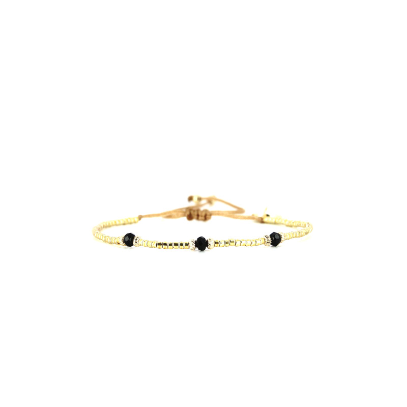 Bracelet PRECIOUS BLACK - BELLE MAIS PAS QUE avec Perles de Miyuki Dorées - PRECB2069
