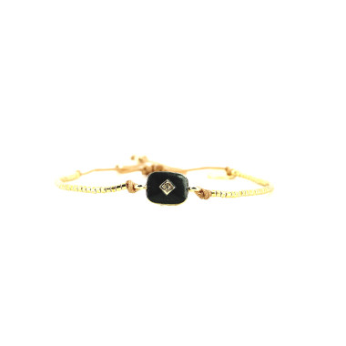 Bracelet PRECIOUS BLACK - BELLE MAIS PAS QUE avec Perles de Miyuki Dorées - PRECB2073