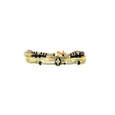 Bracelet PRECIOUS BLACK - BELLE MAIS PAS QUE avec Perles de Miyuki Dorées et Noires - PRECB2074