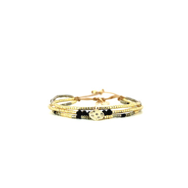 Bracelet PRECIOUS BLACK - BELLE MAIS PAS QUE avec Perles de Miyuki Dorées et Noires - PRECB2075