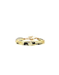 Bracelet PRECIOUS BLACK - BELLE MAIS PAS QUE avec Perles de Miyuki Dorées et Noires - PRECB2075