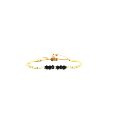 Bracelet PRECIOUS BLACK - BELLE MAIS PAS QUE avec Perles de Miyuki Dorées et Noires - PRECB2077