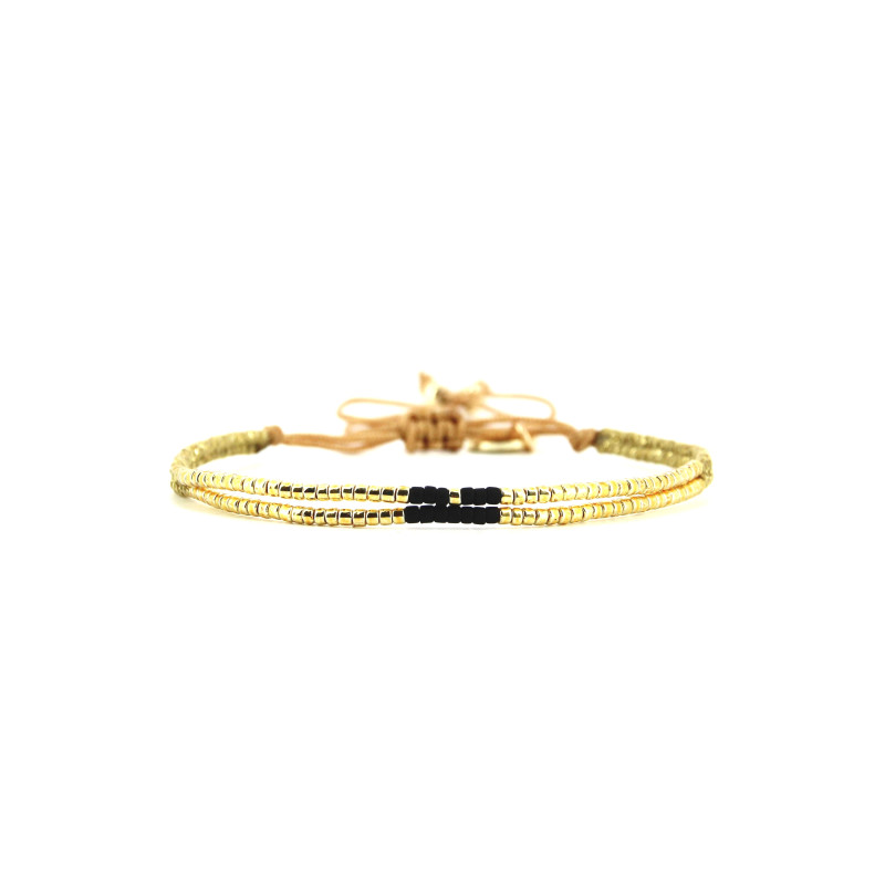 Bracelet PRECIOUS BLACK - BELLE MAIS PAS QUE avec Perles de Miyuki Dorées et Noires - PRECB2301
