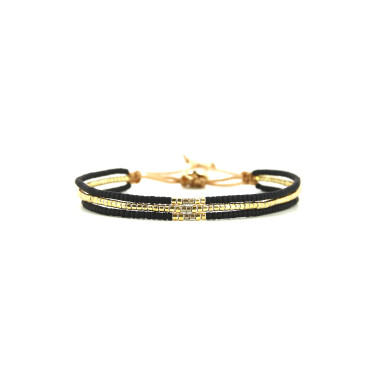 Bracelet PRECIOUS BLACK - BELLE MAIS PAS QUE avec Perles de Miyuki Dorées et Noires - PRECB2308