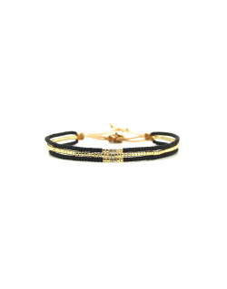 Bracelet PRECIOUS BLACK - BELLE MAIS PAS QUE avec Perles de Miyuki Dorées et Noires - PRECB2308