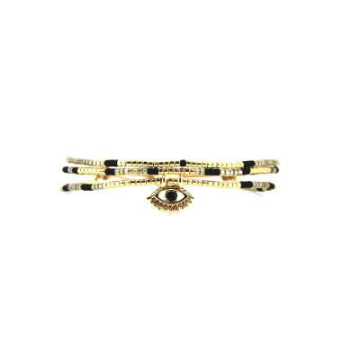Bracelet PRECIOUS BLACK - BELLE MAIS PAS QUE avec Perles de Miyuki Dorées et Noires - PRECB2310