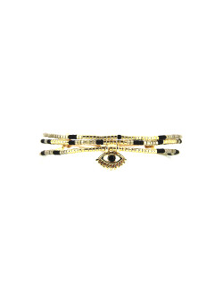 Bracelet PRECIOUS BLACK - BELLE MAIS PAS QUE avec Perles de Miyuki Dorées et Noires - PRECB2310