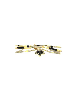 Bracelet PRECIOUS BLACK - BELLE MAIS PAS QUE avec Perles de Miyuki Dorées et Noires - PRECB2311