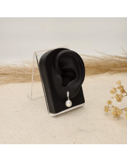Boucles d'oreilles AÉLYS en Or 375/1000 Blanc avec Perle Blanche et Oxydes - AE-B4PL0020