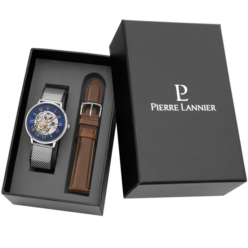 Coffret Homme AUTOMATIC Cadran Bleu Bracelet Acier Milanais Argenté - 391C168