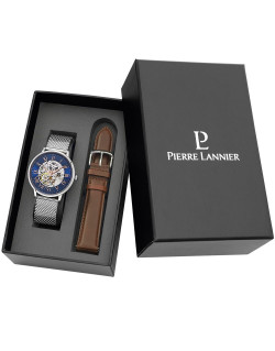 Coffret Homme AUTOMATIC Cadran Bleu Bracelet Acier Milanais Argenté - 391C168