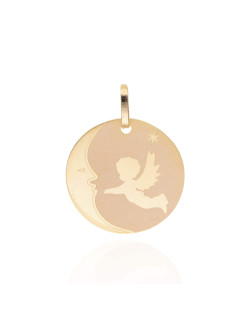 Pendentif Médaille Ange et Lune AÉLYS en Or 375/1000  - AE-P40063