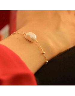 Bracelet LA PETITE PERLE en Argent 925/1000 Jaune avec Perle Blanche - AE-BR6PL0008