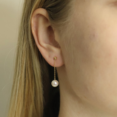 Boucles d'oreilles Rond AÉLYS en Or 375/1000 avec Perle d'Eau Douce Blanche - 8 mm - AE-B4PL0024