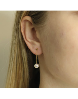 Boucles d'oreilles Rond AÉLYS en Or 375/1000 avec Perle d'Eau Douce Blanche - 8 mm - AE-B4PL0024