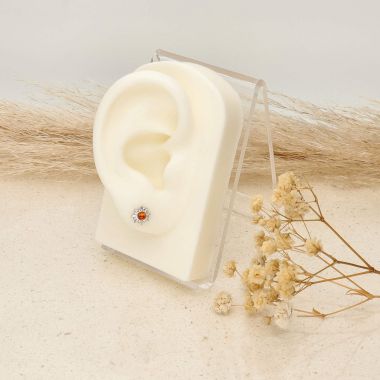 Boucles d'oreilles LUMIÈRE D'AMBRE en Argent 925/1000 Blanc et Ambre - AE-B6AB0004