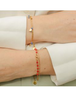 Bracelet Double ETIKA en Acier Jaune et Corail Rouge - AE-BR7CL0001