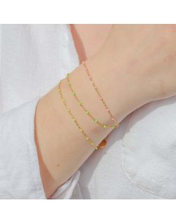 Bracelet ETIKA en Acier Jaune et Perle de Résine Vert Clair - AE-BR7PR0007