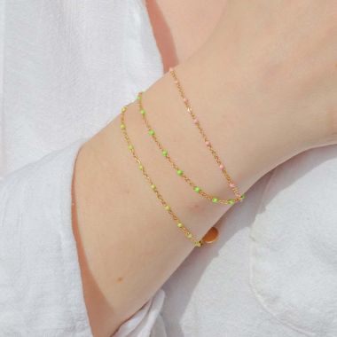 Bracelet ETIKA en Acier Jaune et Perle de Résine Verte - AE-BR7PR0013