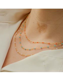 Collier ETIKA en Acier Jaune et Perle de Résine Turquoise - AE-C7PR0015