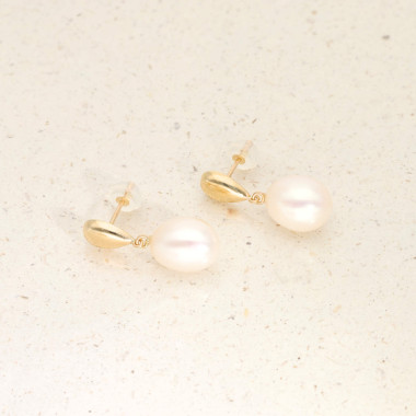 Boucles d'oreilles Poire AÉLYS en Or 375/1000 avec Perle Blanche - 9 mm - AE-B4PL0027