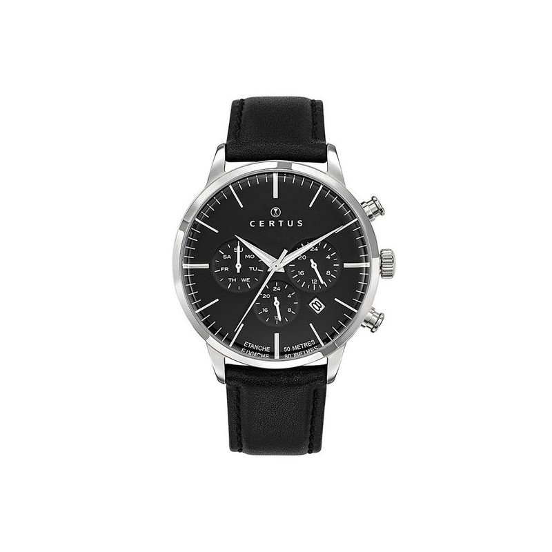 Montre CERTUS Homme Bracelet Cuir Noir - 611138