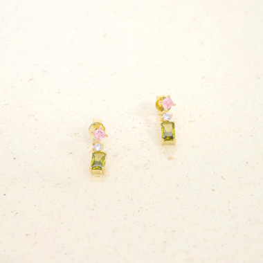 Boucles d'oreilles AÉLYS en Argent 925/1000 Jaune avec Oxydes Multicolore - AE-B6OZ0377