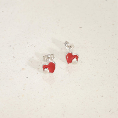 Boucles d'oreilles AÉLYS en Argent 925/1000 avec Cœur Émail Rouge - AE-B60248