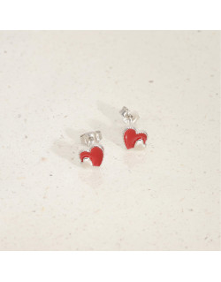 Boucles d'oreilles AÉLYS en Argent 925/1000 avec Cœur Émail Rouge - AE-B60248