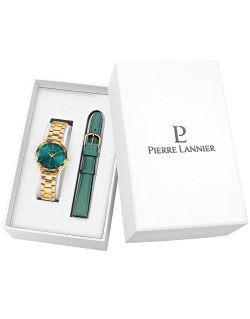 Coffret Montre MULTIPLES - PIERRE LANNIER Femme Bracelet Acier et Bracelet Cuir Vert - 351K562